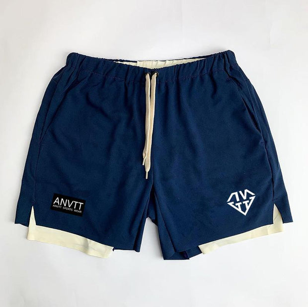 Men's double-layer shorts casual fitness training pants
