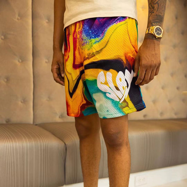 Water flow casual street mesh track shorts