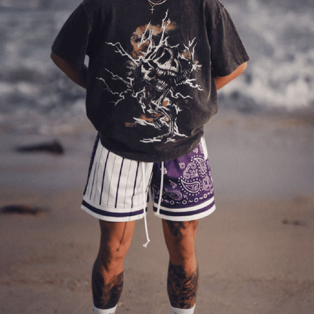 Cashew-Painted Contrast Mesh Shorts