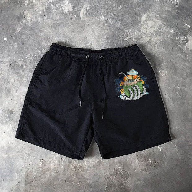 Swimming coconut palm print Hawaiian shorts