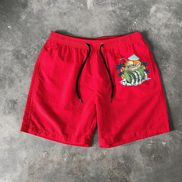 Swimming coconut palm print Hawaiian shorts