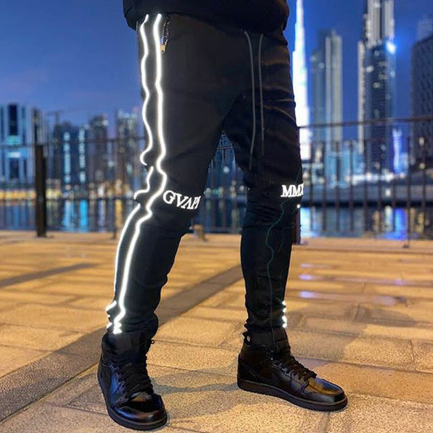 Reflective strip sports casual men's fitness hip hop pants