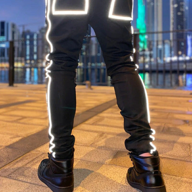 Reflective strip sports casual men's fitness hip hop pants
