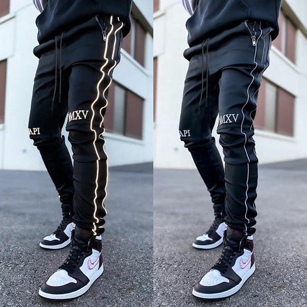 Reflective strip sports casual men's fitness hip hop pants