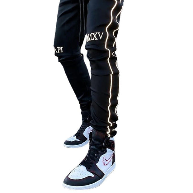 Reflective strip sports casual men's fitness hip hop pants