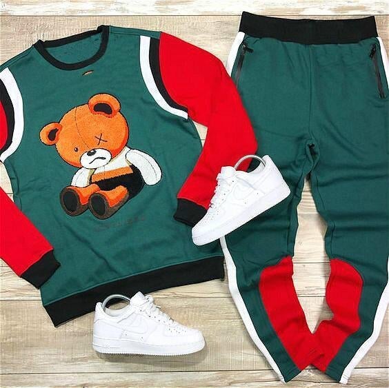 Casual printed sweater and trousers suit