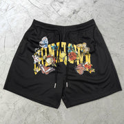Retro Casual Butterfly Print Street Mesh Shorts