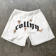 Retro Angel Print Casual Trendy Shorts