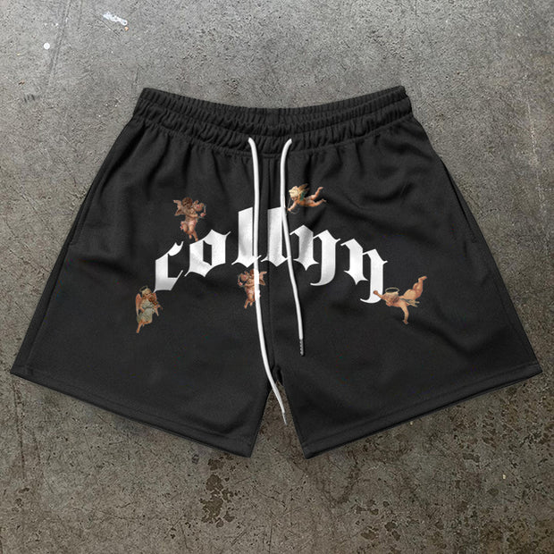 Retro Angel Print Casual Trendy Shorts