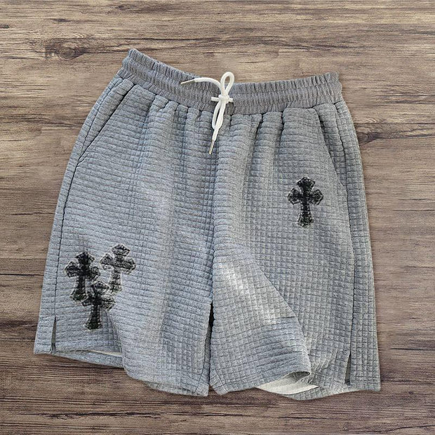 Personalized cross-print waffle shorts