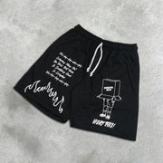 graphic print elastic shorts