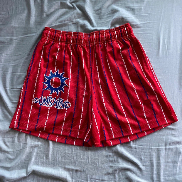 Trendy striped print mesh track shorts