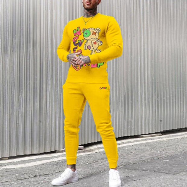 Casual Patch Doll Print Long Sleeve Sports Suit