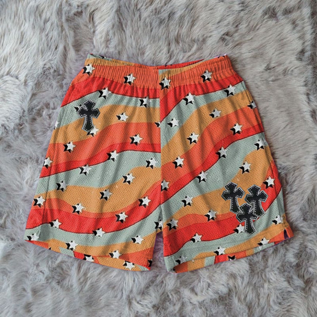 Irregular stripes cross-print track shorts