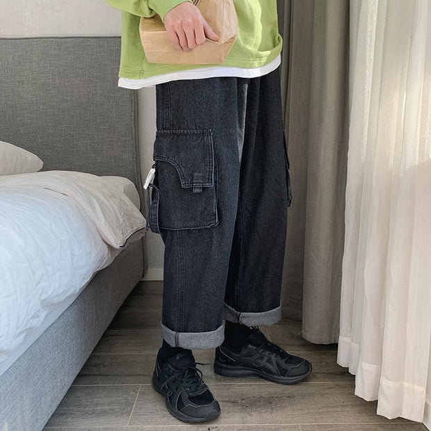 Workwear jeans men's loose straight leg wide-leg pants