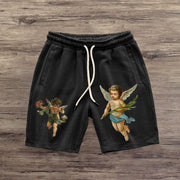 Retro literary print street shorts