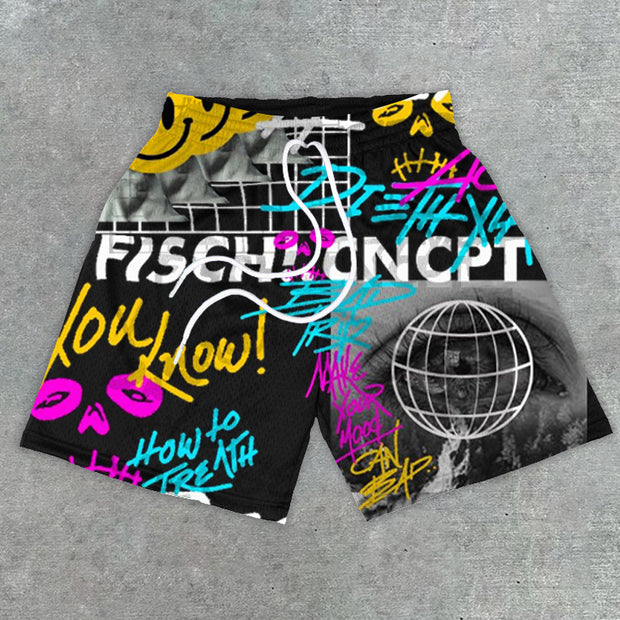 Statement street print track shorts