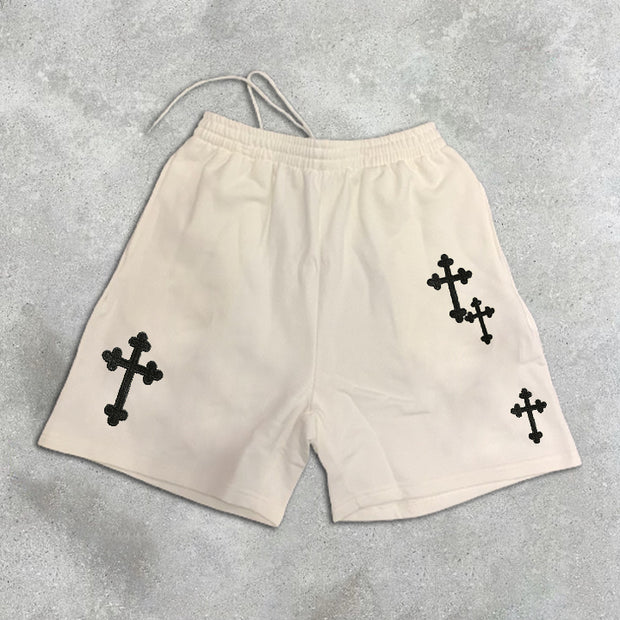 graphic print elastic shorts