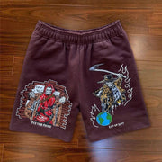 Skull print sports casual shorts