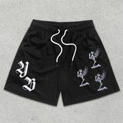 Skull Angel Graphic Print Elastic Shorts