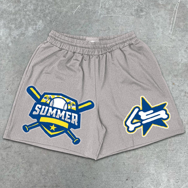 Baseball Graphic Print Elastic Shorts