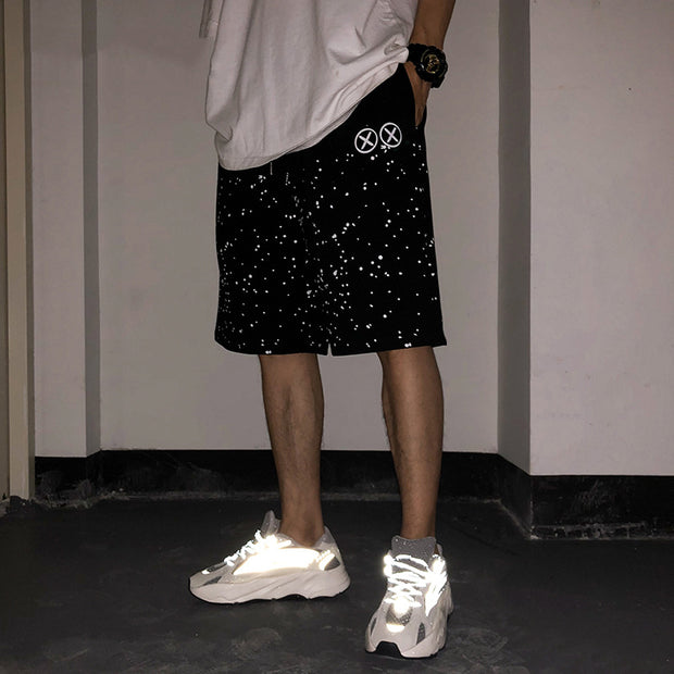 Personality reflective trend hip-hop loose casual sports print shorts