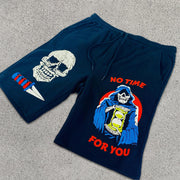 Skull Graphic Print Drawstring Shorts