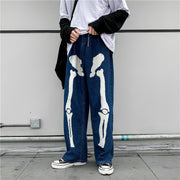 Personalized printed loose drape denim trousers