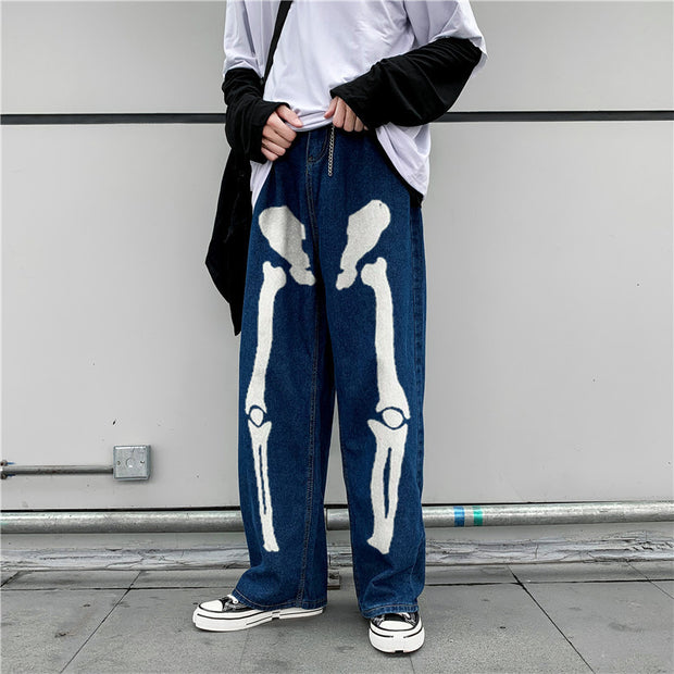 Personalized printed loose drape denim trousers