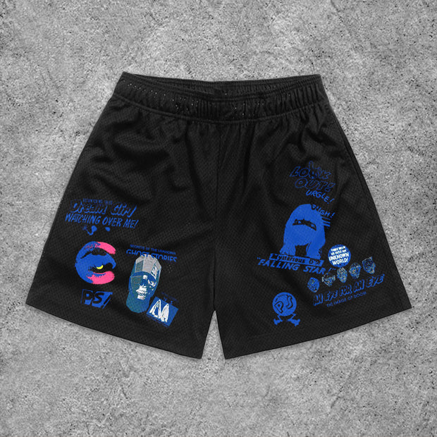 Street statement print sports mesh shorts