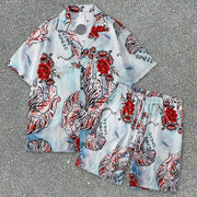 Casual Tiger Country Style Loose Short Sleeve Shirt Shorts Suit