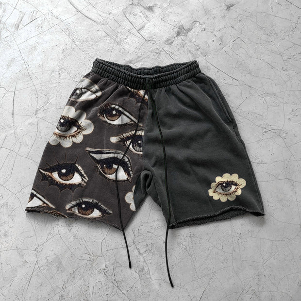 Retro art print loose street shorts
