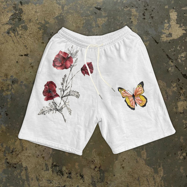 Retro oil painting print casual street shorts