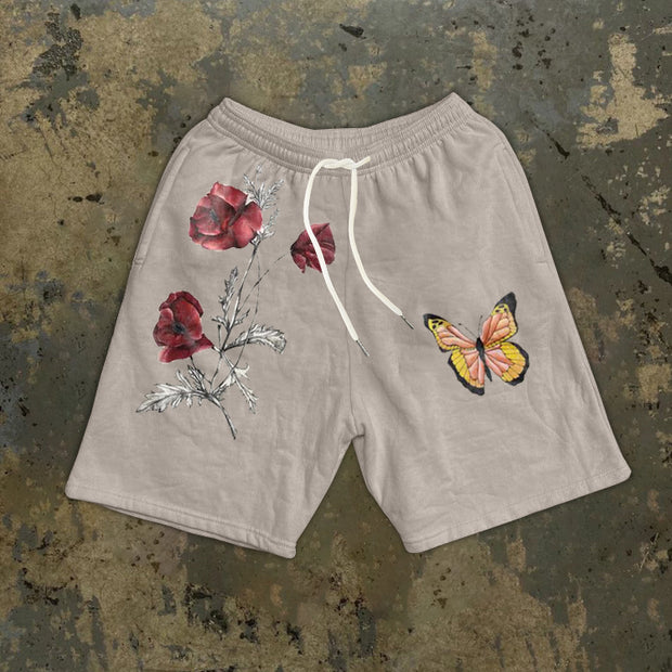 Retro oil painting print casual street shorts