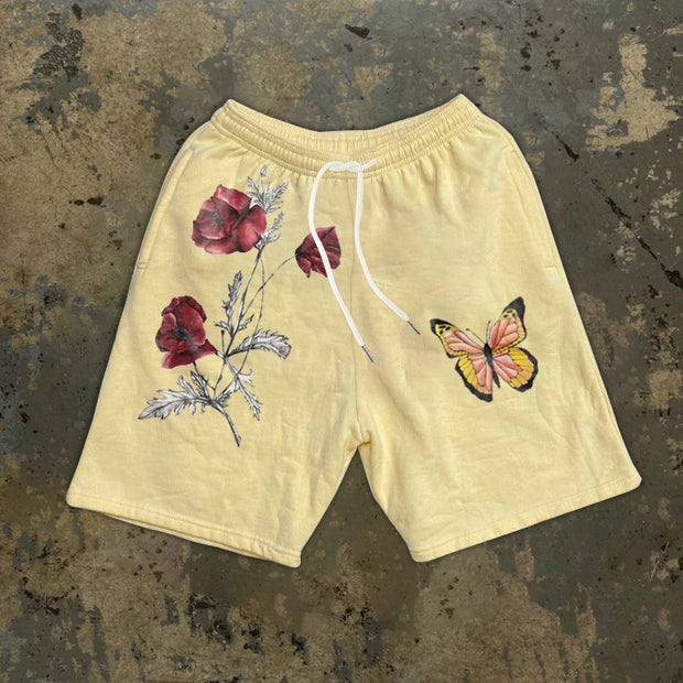 Retro oil painting print casual street shorts