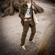 Fashion corduroy casual straight-leg lace-up trousers