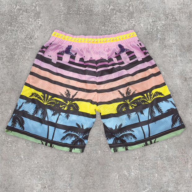 Fashion casual resort style coconut palm print sports shorts