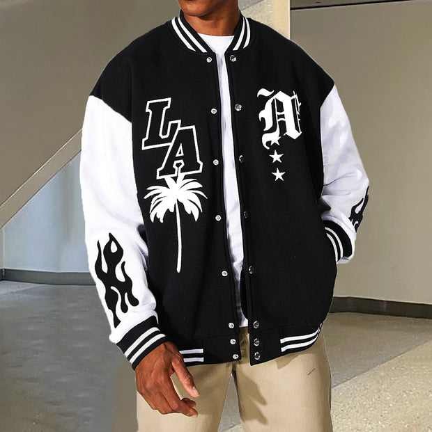 Casual Letter Print Patchwork Long Sleeve Baseball Jacket