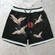 Flying Crane Pattern Casual Retro Street Shorts
