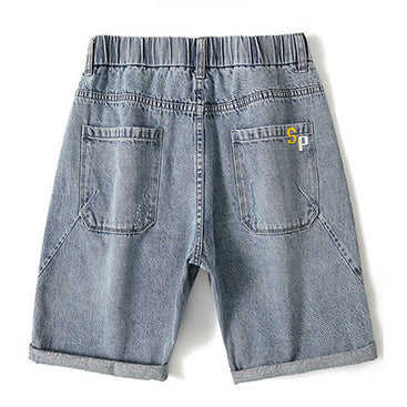 Trendy ripped elastic waist denim shorts