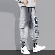 Autumn trend cartoon graffiti beam jeans male loose harem gradient velcro ins harem pants male