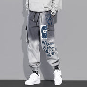 Autumn trend cartoon graffiti beam jeans male loose harem gradient velcro ins harem pants male
