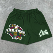 Baseball Graphic Print Elastic Shorts