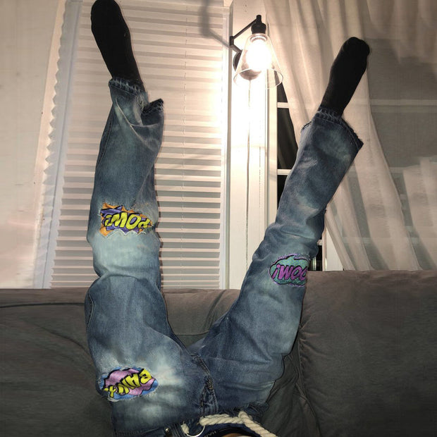 Street comic style printed casual jeans