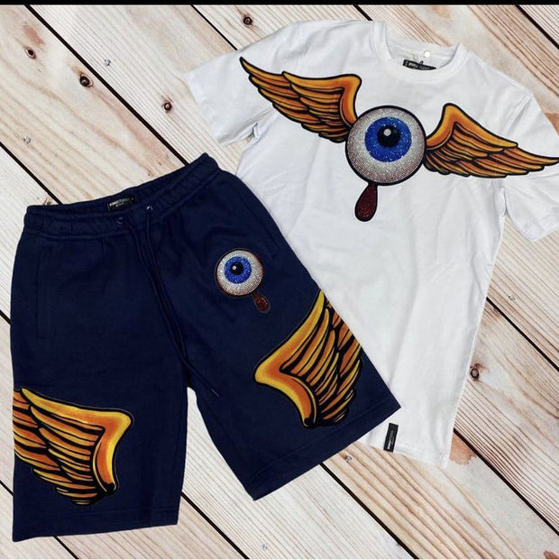 Fashion preppy casual print crew neck t-shirt set