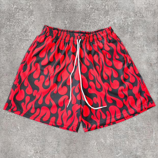 Street Style Flame Mesh Track Shorts