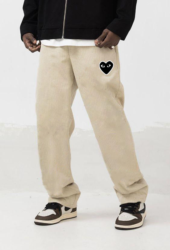 Casual Heart Print Corduroy Straight-Leg Pants