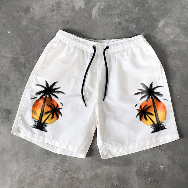 Hawaiian coconut palm print swim shorts