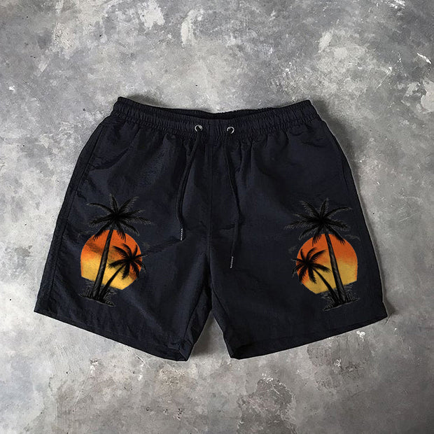 Hawaiian coconut palm print swim shorts