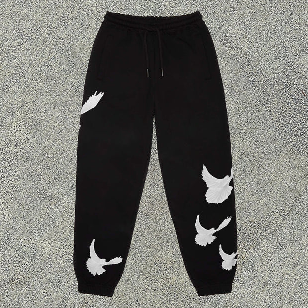 Retro Fashion Casual Dove Print Sweatpants